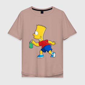 Мужская футболка хлопок Oversize с принтом Барт Симпсон принт в Новосибирске, 100% хлопок | свободный крой, круглый ворот, “спинка” длиннее передней части | 