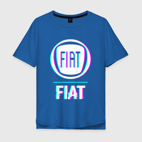 Мужская футболка хлопок Oversize с принтом Значок Fiat в стиле Glitch в Петрозаводске, 100% хлопок | свободный крой, круглый ворот, “спинка” длиннее передней части | 