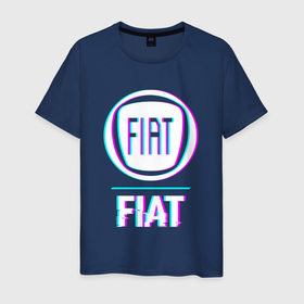 Мужская футболка хлопок с принтом Значок Fiat в стиле Glitch в Петрозаводске, 100% хлопок | прямой крой, круглый вырез горловины, длина до линии бедер, слегка спущенное плечо. | 