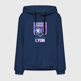 Мужская толстовка хлопок с принтом Lyon FC в стиле Glitch в Новосибирске, френч-терри, мягкий теплый начес внутри (100% хлопок) | карман-кенгуру, эластичные манжеты и нижняя кромка, капюшон с подкладом и шнурком | Тематика изображения на принте: 