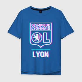 Мужская футболка хлопок Oversize с принтом Lyon FC в стиле Glitch в Белгороде, 100% хлопок | свободный крой, круглый ворот, “спинка” длиннее передней части | 