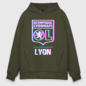 Мужское худи Oversize хлопок с принтом Lyon FC в стиле Glitch в Новосибирске, френч-терри — 70% хлопок, 30% полиэстер. Мягкий теплый начес внутри —100% хлопок | боковые карманы, эластичные манжеты и нижняя кромка, капюшон на магнитной кнопке | 