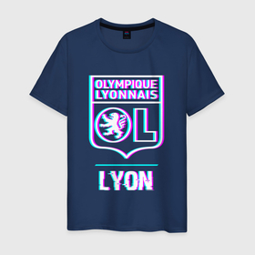 Мужская футболка хлопок с принтом Lyon FC в стиле Glitch в Санкт-Петербурге, 100% хлопок | прямой крой, круглый вырез горловины, длина до линии бедер, слегка спущенное плечо. | 