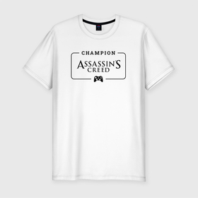 Мужская футболка хлопок Slim с принтом Assassins Creed Gaming Champion: рамка с лого и джойстиком , 92% хлопок, 8% лайкра | приталенный силуэт, круглый вырез ворота, длина до линии бедра, короткий рукав | 