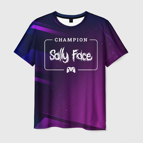 Мужская футболка 3D с принтом Sally Face Gaming Champion: рамка с лого и джойстиком на неоновом фоне в Белгороде, 100% полиэфир | прямой крой, круглый вырез горловины, длина до линии бедер | champion | face | logo | sally | sally face | звезды | игра | игры | космос | лого | логотип | салли | символ | фейс