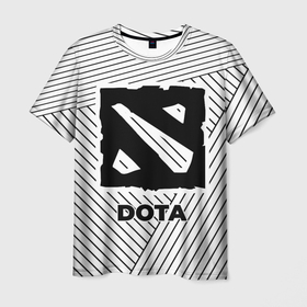 Мужская футболка 3D с принтом Символ Dota на светлом фоне с полосами в Санкт-Петербурге, 100% полиэфир | прямой крой, круглый вырез горловины, длина до линии бедер | dota | logo | paint | брызги | дота | игра | игры | краска | лого | логотип | полосы | символ
