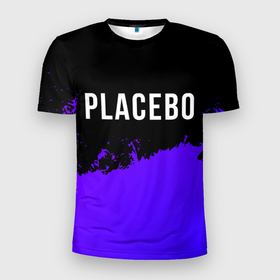 Мужская футболка 3D Slim с принтом Placebo Purple Grunge в Екатеринбурге, 100% полиэстер с улучшенными характеристиками | приталенный силуэт, круглая горловина, широкие плечи, сужается к линии бедра | Тематика изображения на принте: 