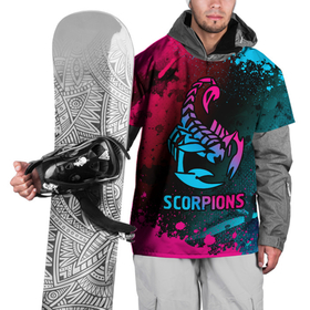 Накидка на куртку 3D с принтом Scorpions Neon Gradient в Белгороде, 100% полиэстер |  | band | metal | paint | rock | scorpions | брызги | градиент | группа | краска | метал | неон | рок | скорпионс | хард