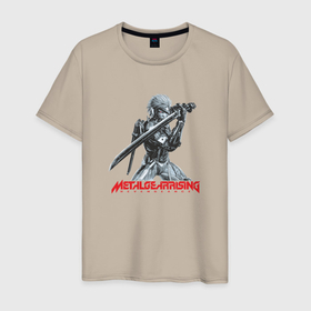 Мужская футболка хлопок с принтом Райден из Metal Gear Rising с мечом в Тюмени, 100% хлопок | прямой крой, круглый вырез горловины, длина до линии бедер, слегка спущенное плечо. | Тематика изображения на принте: konami | metal gear rising | revengeance | меч | райден
