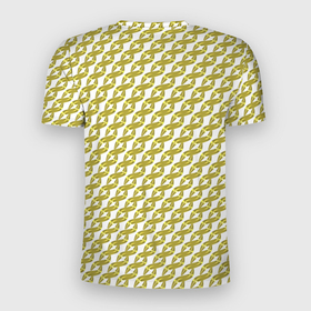 Мужская футболка 3D Slim с принтом Золотой блестящий орнамент в Тюмени, 100% полиэстер с улучшенными характеристиками | приталенный силуэт, круглая горловина, широкие плечи, сужается к линии бедра | Тематика изображения на принте: блестящий | желтый | золотой | кольца | кольчуга | орнамент | узор