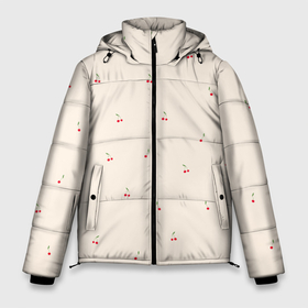 Мужская зимняя куртка 3D с принтом Вишня на бежевом фоне в Тюмени, верх — 100% полиэстер; подкладка — 100% полиэстер; утеплитель — 100% полиэстер | длина ниже бедра, свободный силуэт Оверсайз. Есть воротник-стойка, отстегивающийся капюшон и ветрозащитная планка. 

Боковые карманы с листочкой на кнопках и внутренний карман на молнии. | бежевый | вишенка | вишнёвый | вишня | детский принт | зелень | красный | лето | милый принт | паттерн | тепло | фрукт | ягоды