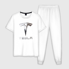 Мужская пижама хлопок с принтом Tesla Logo | Тесла Логотип в Белгороде, 100% хлопок | брюки и футболка прямого кроя, без карманов, на брюках мягкая резинка на поясе и по низу штанин
 | tesla | tesla logo | tesla motors | тесла | тесла моторс