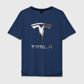 Мужская футболка хлопок Oversize с принтом Tesla Logo | Тесла Логотип , 100% хлопок | свободный крой, круглый ворот, “спинка” длиннее передней части | tesla | tesla logo | tesla motors | тесла | тесла моторс