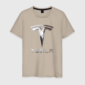 Мужская футболка хлопок с принтом Tesla Logo | Тесла Логотип в Белгороде, 100% хлопок | прямой крой, круглый вырез горловины, длина до линии бедер, слегка спущенное плечо. | tesla | tesla logo | tesla motors | тесла | тесла моторс