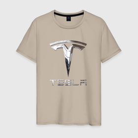 Мужская футболка хлопок с принтом Tesla Logo | Тесла Логотип в Тюмени, 100% хлопок | прямой крой, круглый вырез горловины, длина до линии бедер, слегка спущенное плечо. | Тематика изображения на принте: tesla | tesla logo | tesla motors | тесла | тесла моторс