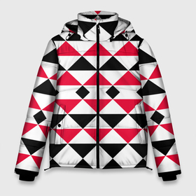 Мужская зимняя куртка 3D с принтом Geometric shapes triangles в Петрозаводске, верх — 100% полиэстер; подкладка — 100% полиэстер; утеплитель — 100% полиэстер | длина ниже бедра, свободный силуэт Оверсайз. Есть воротник-стойка, отстегивающийся капюшон и ветрозащитная планка. 

Боковые карманы с листочкой на кнопках и внутренний карман на молнии. | Тематика изображения на принте: geometric shapes | triangles | геометрический узор | красный и черный | современный | треугольники