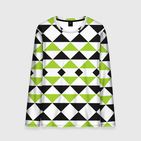 Мужской лонгслив 3D с принтом Geometric shapes triangles треугольники в Кировске, 100% полиэстер | длинные рукава, круглый вырез горловины, полуприлегающий силуэт | Тематика изображения на принте: geometric shapes | triangles | геометрический узор | зеленый | современный | треугольники | черный | черный и зеленый