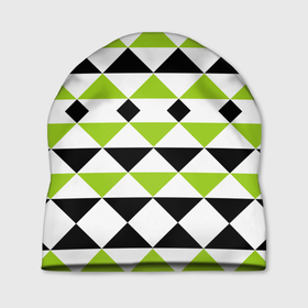 Шапка 3D с принтом Geometric shapes triangles треугольники в Кировске, 100% полиэстер | универсальный размер, печать по всей поверхности изделия | Тематика изображения на принте: geometric shapes | triangles | геометрический узор | зеленый | современный | треугольники | черный | черный и зеленый