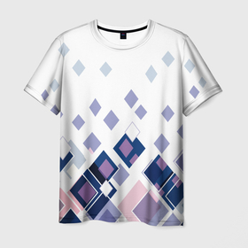 Мужская футболка 3D с принтом Геометрический узор в бело синий тонах , 100% полиэфир | прямой крой, круглый вырез горловины, длина до линии бедер | blue | diamonds | geometric | white | бело синий | белый | геометрический узор | ромбы | синий