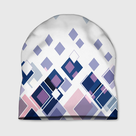 Шапка 3D с принтом Геометрический узор в бело синий тонах в Петрозаводске, 100% полиэстер | универсальный размер, печать по всей поверхности изделия | blue | diamonds | geometric | white | бело синий | белый | геометрический узор | ромбы | синий