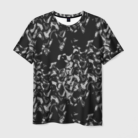 Мужская футболка 3D с принтом Абстрактный узор в темных серых тонах в Кировске, 100% полиэфир | прямой крой, круглый вырез горловины, длина до линии бедер | abstraction | fashion | grey | абстрактный узор | пятна | разводы | серый | темно серый