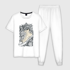 Мужская пижама хлопок с принтом граффити кед в Белгороде, 100% хлопок | брюки и футболка прямого кроя, без карманов, на брюках мягкая резинка на поясе и по низу штанин
 | all star | convers | граффити | кеды | конверс | мода | панк