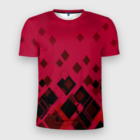 Мужская футболка 3D Slim с принтом Геометрический узор в красно черных тонах , 100% полиэстер с улучшенными характеристиками | приталенный силуэт, круглая горловина, широкие плечи, сужается к линии бедра | Тематика изображения на принте: black | diamonds | fashion | geometric print | red | геометрический узор | красно черный | красный | ромбы | фигуры | черный