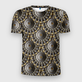 Мужская футболка 3D Slim с принтом Круглые объемные  узоры в Новосибирске, 100% полиэстер с улучшенными характеристиками | приталенный силуэт, круглая горловина, широкие плечи, сужается к линии бедра | абстрактные | абстракция | геометрия | классика | классические | нейтральные | спокойные | узор | узоры