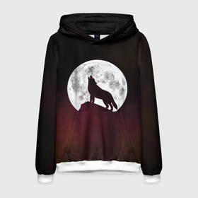 Мужская толстовка 3D с принтом Волк и луна | Wolf and moon в Новосибирске, 100% полиэстер | двухслойный капюшон со шнурком для регулировки, мягкие манжеты на рукавах и по низу толстовки, спереди карман-кенгуру с мягким внутренним слоем. | moon | nebula | space | wolf | wolf and moon | волк | волк и луна | космос | луна | туманность | черный волк