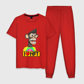 Мужская пижама хлопок с принтом Ape coin  i love NFT в Тюмени, 100% хлопок | брюки и футболка прямого кроя, без карманов, на брюках мягкая резинка на поясе и по низу штанин
 | ape | ape coin | crypto | i love nft | nft | биткоин | биток | крипта | криптовалюта | нфт | обезьяна | обезьянка