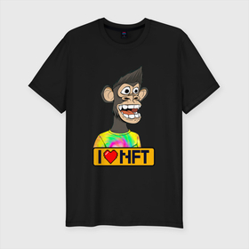 Мужская футболка хлопок Slim с принтом Ape coin  i love NFT , 92% хлопок, 8% лайкра | приталенный силуэт, круглый вырез ворота, длина до линии бедра, короткий рукав | ape | ape coin | crypto | i love nft | nft | биткоин | биток | крипта | криптовалюта | нфт | обезьяна | обезьянка