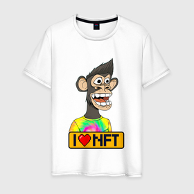 Мужская футболка хлопок с принтом Ape coin  i love NFT в Новосибирске, 100% хлопок | прямой крой, круглый вырез горловины, длина до линии бедер, слегка спущенное плечо. | ape | ape coin | crypto | i love nft | nft | биткоин | биток | крипта | криптовалюта | нфт | обезьяна | обезьянка