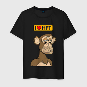Мужская футболка хлопок с принтом i love NFT Ape coin в Курске, 100% хлопок | прямой крой, круглый вырез горловины, длина до линии бедер, слегка спущенное плечо. | Тематика изображения на принте: ape | ape coin | crypto | nft | биткоин | биток | крипта | криптовалюта | нфт | обезьяна | обезьянка