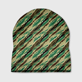 Шапка 3D с принтом Абстрактный узор камуфляжной расцветки в Курске, 100% полиэстер | универсальный размер, печать по всей поверхности изделия | abstract | beige | black | camouflage | diagonal | green | hakki | lines | military | pattern | striped | stripes | swamp | абстрактный | бежевый | болотный | военный | диагональ | зеленый | камуфляжный | линии | маскировочный | полосатый | полосы