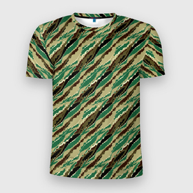 Мужская футболка 3D Slim с принтом Абстрактный узор камуфляжной расцветки в Тюмени, 100% полиэстер с улучшенными характеристиками | приталенный силуэт, круглая горловина, широкие плечи, сужается к линии бедра | Тематика изображения на принте: abstract | beige | black | camouflage | diagonal | green | hakki | lines | military | pattern | striped | stripes | swamp | абстрактный | бежевый | болотный | военный | диагональ | зеленый | камуфляжный | линии | маскировочный | полосатый | полосы