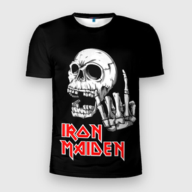 Мужская футболка 3D Slim с принтом Iron Maiden Череп в Белгороде, 100% полиэстер с улучшенными характеристиками | приталенный силуэт, круглая горловина, широкие плечи, сужается к линии бедра | Тематика изображения на принте: iron | iron maiden | maiden | music | rock | айрон майден | айрон мейден | музыка | рок | черпеп