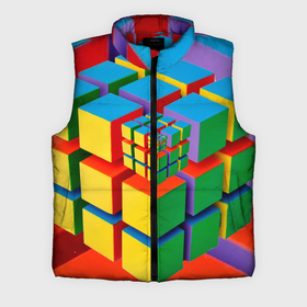 Мужской жилет утепленный 3D с принтом Цветные кубики КУБОКУБ в Кировске,  |  | kubokub | дизайн с цветными квадратами | дизайн с цветными кубиками | квадрат | куб | кубокуб | фрактал | цветные квадраты | цветные кубики