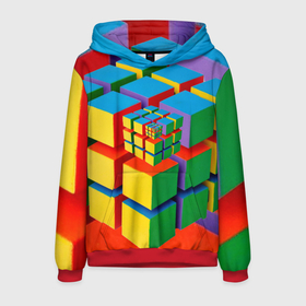 Мужская толстовка 3D с принтом Цветные кубики КУБОКУБ в Екатеринбурге, 100% полиэстер | двухслойный капюшон со шнурком для регулировки, мягкие манжеты на рукавах и по низу толстовки, спереди карман-кенгуру с мягким внутренним слоем. | kubokub | дизайн с цветными квадратами | дизайн с цветными кубиками | квадрат | куб | кубокуб | фрактал | цветные квадраты | цветные кубики