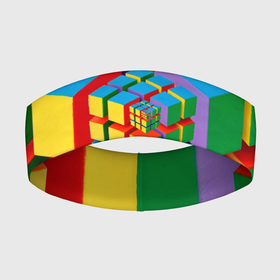Повязка на голову 3D с принтом Цветные кубики КУБОКУБ в Петрозаводске,  |  | kubokub | дизайн с цветными квадратами | дизайн с цветными кубиками | квадрат | куб | кубокуб | фрактал | цветные квадраты | цветные кубики