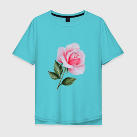 Мужская футболка хлопок Oversize с принтом Gentle Rose в Новосибирске, 100% хлопок | свободный крой, круглый ворот, “спинка” длиннее передней части | art | blossom | drawing | flower | hand drawn | painting | pink | rose | rosebud | бутон | живопись | картина | роза | розовый | розочка | цветок | цветы