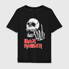 Мужская футболка хлопок Oversize с принтом Iron Maiden, Череп в Белгороде, 100% хлопок | свободный крой, круглый ворот, “спинка” длиннее передней части | Тематика изображения на принте: iron | iron maiden | maiden | music | rock | айрон майден | айрон мейден | музыка | рок | черпеп