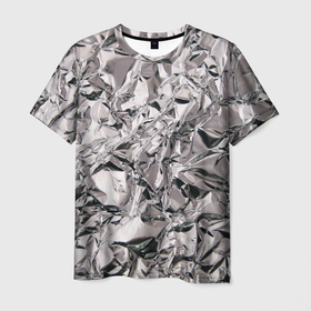 Мужская футболка 3D с принтом Фольга текстура в Новосибирске, 100% полиэфир | прямой крой, круглый вырез горловины, длина до линии бедер | Тематика изображения на принте: foil | алюминий | в фольге | мятая фольга | фольга