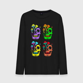 Мужской лонгслив хлопок с принтом Skulls   Pop art в Петрозаводске, 100% хлопок |  | color | fashion | jaw | mushroom | neon | pop art | skull | teeth | гриб | зубы | мода | неон | пасть | поп арт | цвет | череп