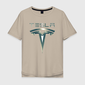 Мужская футболка хлопок Oversize с принтом Tesla Logo | Тесла Логотип Карбон в Санкт-Петербурге, 100% хлопок | свободный крой, круглый ворот, “спинка” длиннее передней части | tesla | tesla carbon | tesla logo | тесла | тесла карбон