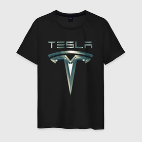 Мужская футболка хлопок с принтом Tesla Logo | Тесла Логотип Карбон в Белгороде, 100% хлопок | прямой крой, круглый вырез горловины, длина до линии бедер, слегка спущенное плечо. | tesla | tesla carbon | tesla logo | тесла | тесла карбон