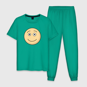 Мужская пижама хлопок с принтом улыбающийся смайлик из Дурак Онлайн в Тюмени, 100% хлопок | брюки и футболка прямого кроя, без карманов, на брюках мягкая резинка на поясе и по низу штанин
 | игры | колобок | смайлик | эмодзи