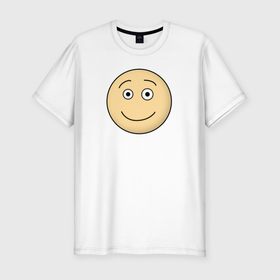 Мужская футболка хлопок Slim с принтом улыбающийся смайлик из Дурак Онлайн в Кировске, 92% хлопок, 8% лайкра | приталенный силуэт, круглый вырез ворота, длина до линии бедра, короткий рукав | игры | колобок | смайлик | эмодзи