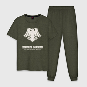 Мужская пижама хлопок с принтом Гвардия ворона лого (винтаж) в Екатеринбурге, 100% хлопок | брюки и футболка прямого кроя, без карманов, на брюках мягкая резинка на поясе и по низу штанин
 | 