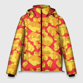 Мужская зимняя куртка 3D с принтом Сырная буря в Тюмени, верх — 100% полиэстер; подкладка — 100% полиэстер; утеплитель — 100% полиэстер | длина ниже бедра, свободный силуэт Оверсайз. Есть воротник-стойка, отстегивающийся капюшон и ветрозащитная планка. 

Боковые карманы с листочкой на кнопках и внутренний карман на молнии. | Тематика изображения на принте: еда | желтый | красный | куски сыра | кусок сыра | сыр | сырная буря | сырок