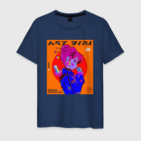 Мужская футболка хлопок с принтом Catana Club в Кировске, 100% хлопок | прямой крой, круглый вырез горловины, длина до линии бедер, слегка спущенное плечо. | Тематика изображения на принте: anime | catana | nft | азия | аниме | катана | китай | нфт | оранжевый | япония | японский стиль | яркий